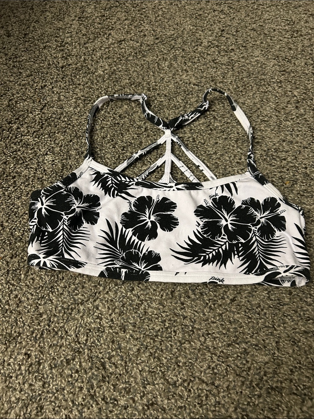 PINK Victoria's Secret Black & White Floral Strappy Bralette